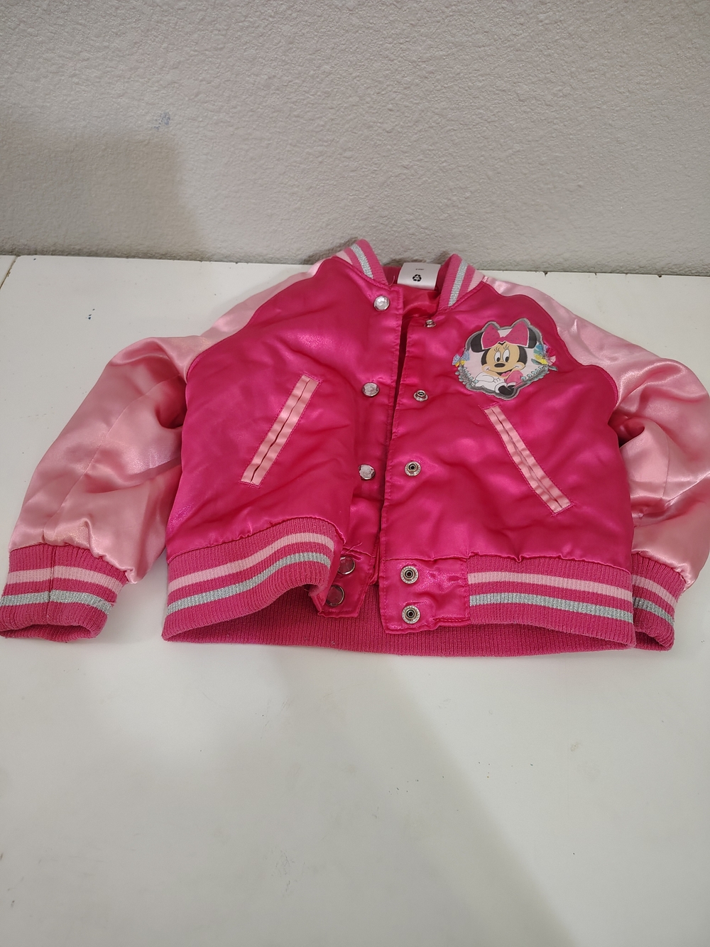 Disney Girls Minnie Mouse Pink Satin Bomber Jacket Cat Toddler Size 2 Fall